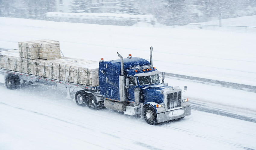 truck in blizzard