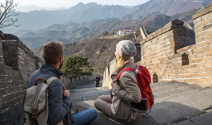 young couple hiking